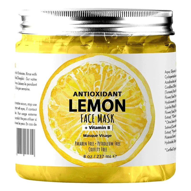 OEM Hydrating Deep Cleansing Anti Aging Antioxidant Organic Vitamin C,B Lemon Vegan Gel Mask with Neem Oil Treats Acne Oily Skin