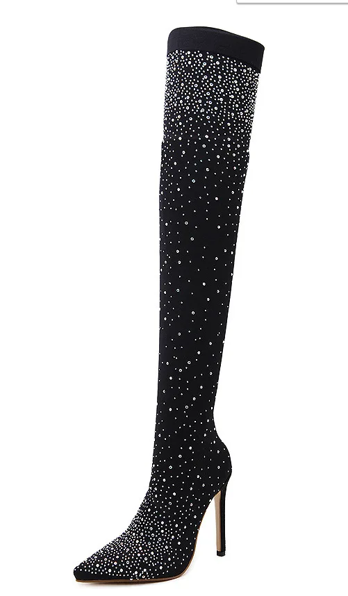
XQM Nightclub High-heeled Shoes On The Pointed Toe Drill High-heeled Shiny Boots 