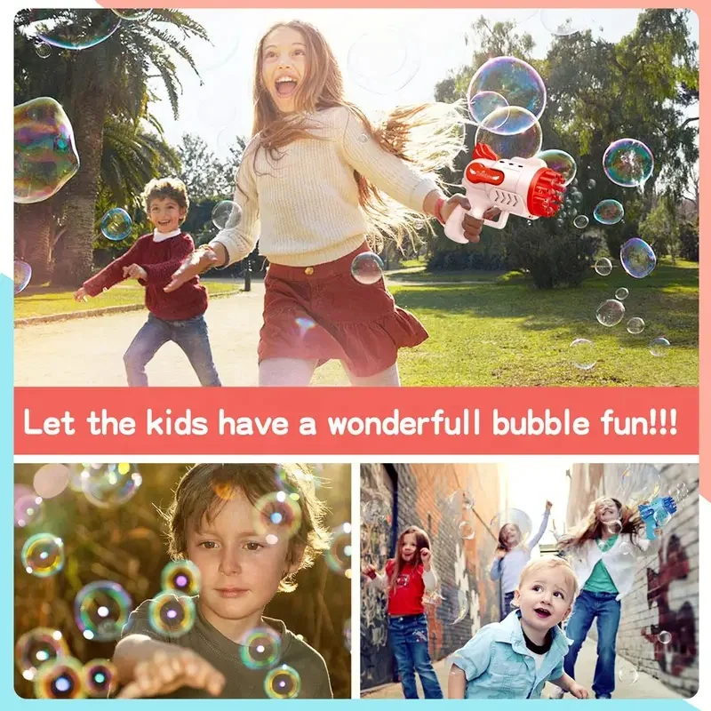 Bubble Gun Electric Automatic Soap Rocket Bubbles Machine Kids LED Light Blower Toys Children Gifts Party Novelty Gag Toys