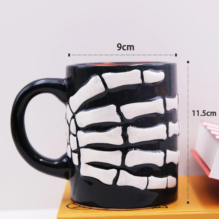 Custom Ceramic Hand-painted Halloween Coffee Mug Creative 3D Embossed Skeleton hand Mugs for Halloween