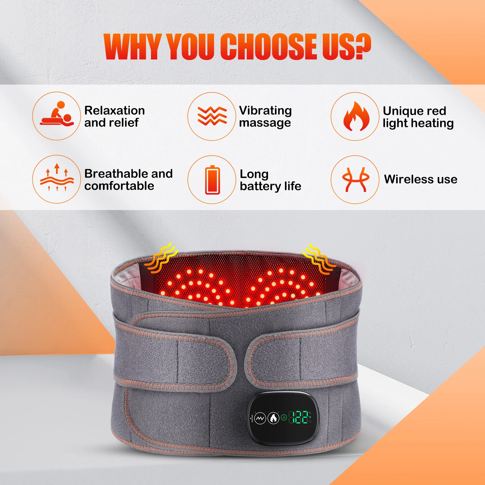 Wireless Lumbar Massager Pain Relief Electric Heating Vibration Lower Back Massage Belt For Waist