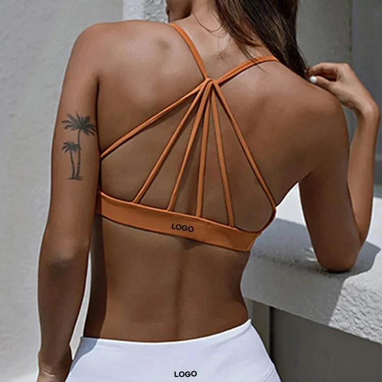 2024 High quality custom logo cross back sports bra Crisscross Back Gym Fit Padded sports bra women