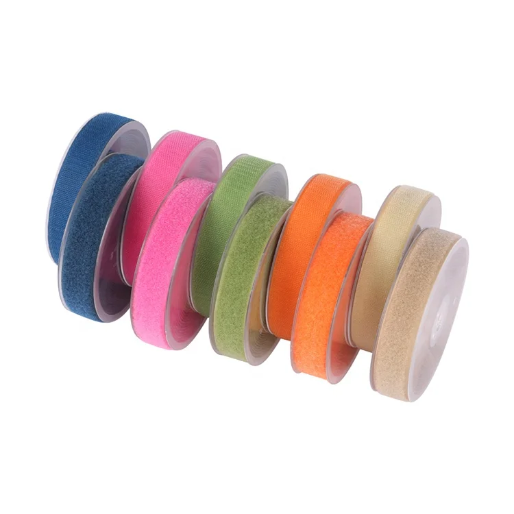 Multi-purpose black green pink blue magic tape hook and loop tape nylon or polyester fabric strips with adhesive