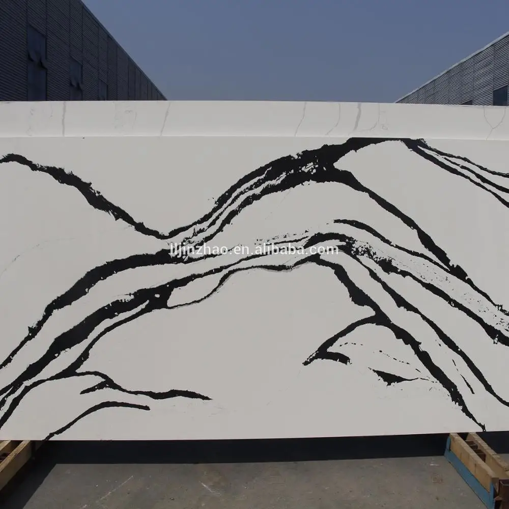 Book match white calacatta quartz stone slabs with black veins