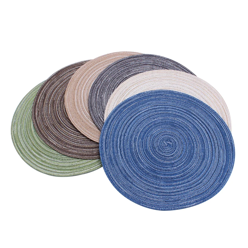 Wholesale natural round woven table placemats handmade nylon polyester cotton placemats Used to place cups and tableware