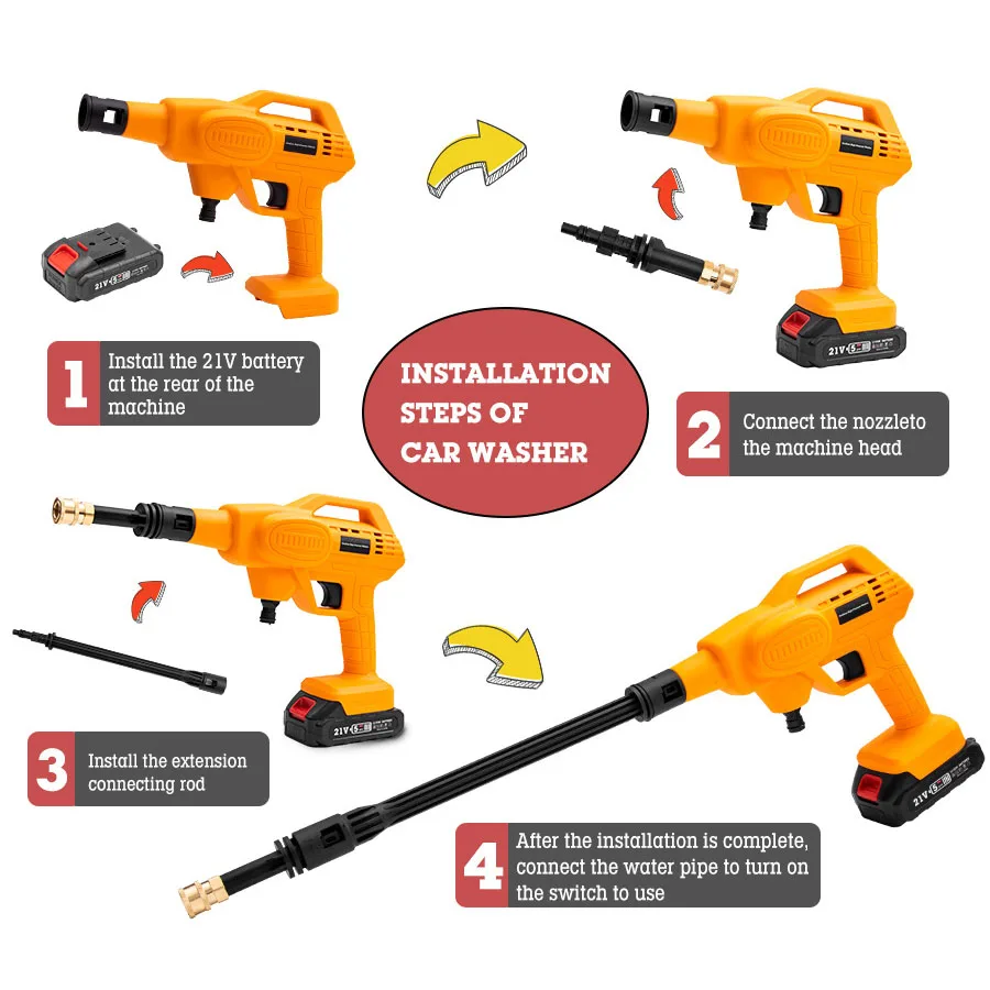 Cordless Portable High Pressure Electric Car Washer Gun With 21V Rechargeable Battery Power Car Wash Foam Gun