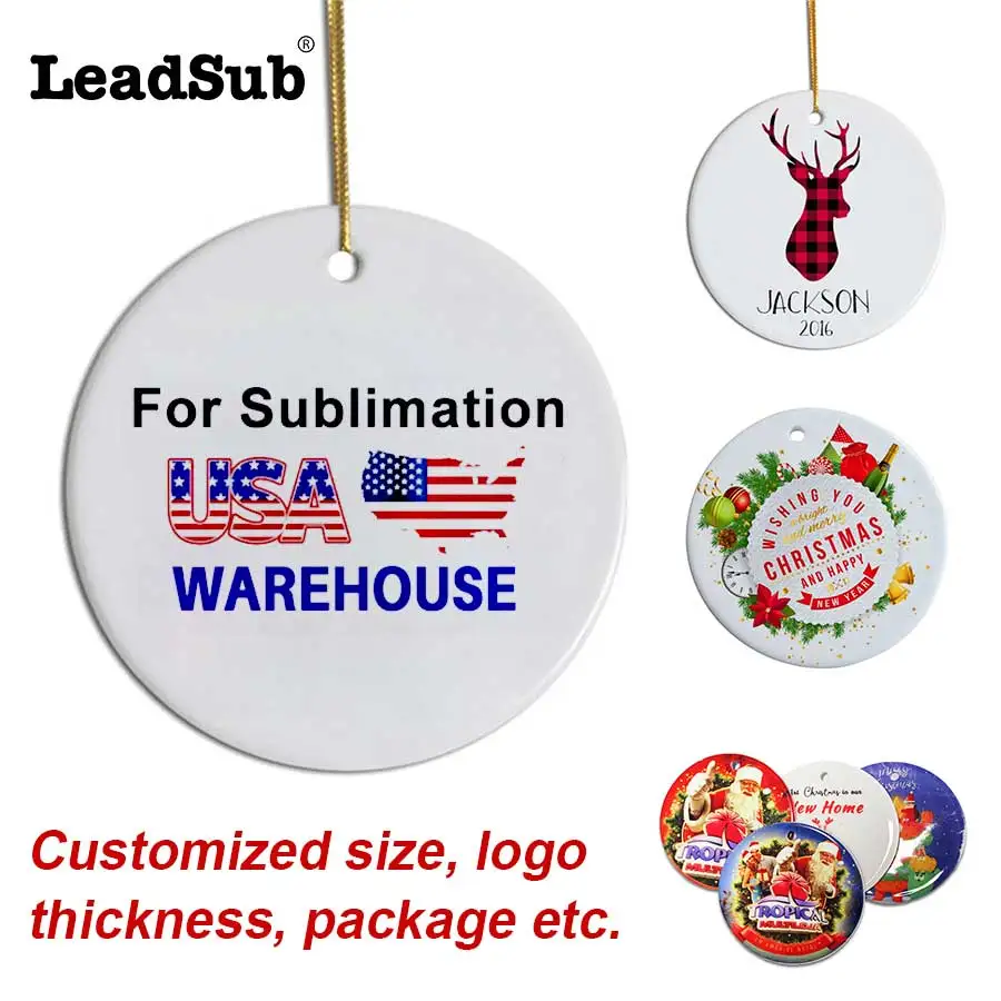 High quality christmas tree decoration Hanging Ornaments 2 side printing blank ceramic ornament for sublimation