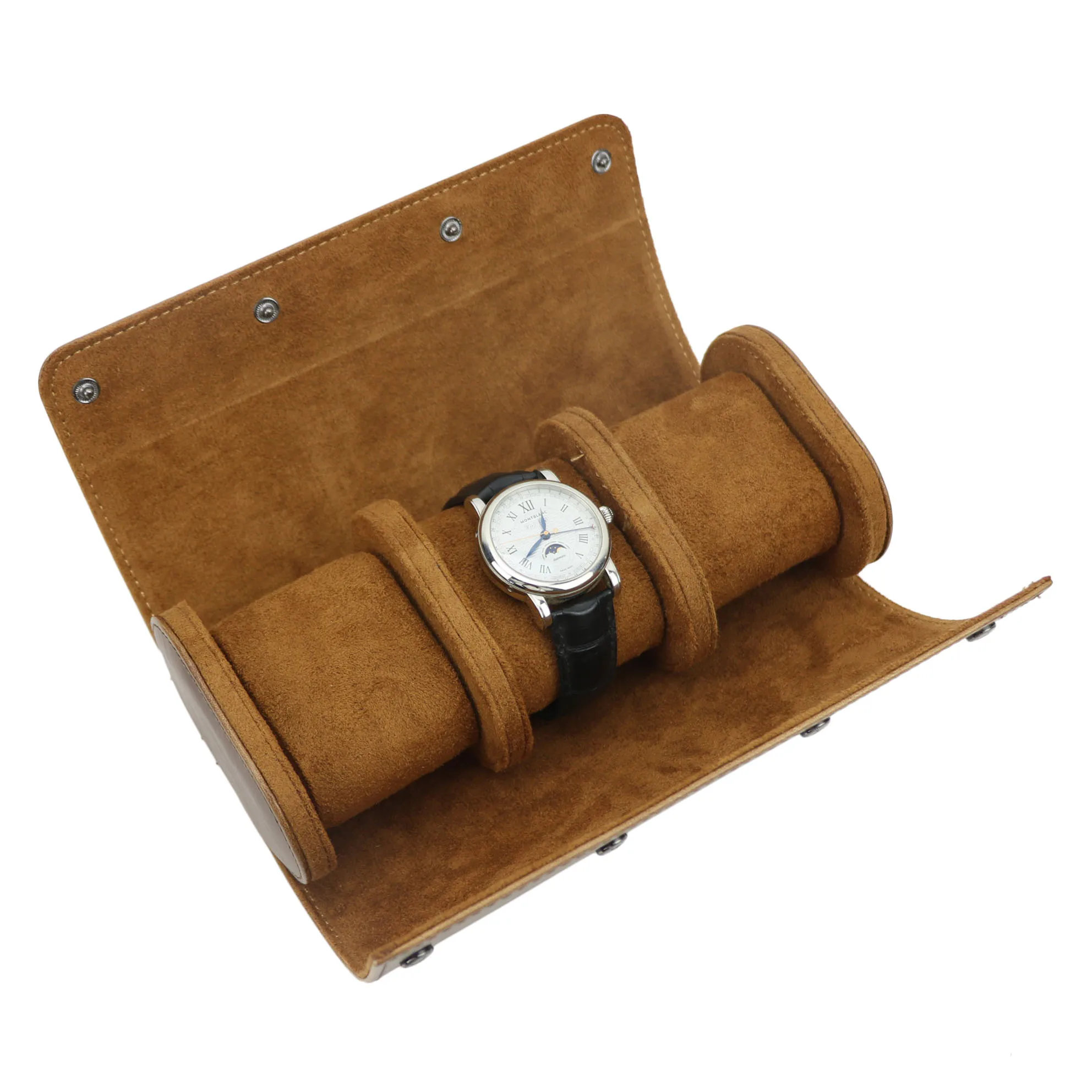 Fashion brand three watches roll extra case leather travel removable watch roll