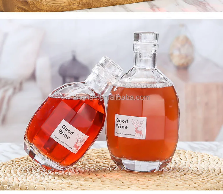 Fancy luxury Custom diamond cut embossed liquor bottle wine Tequila whisky brandy vodka glass bottle with glass lid