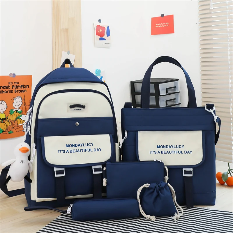 2022 5 Pcs High Quality Adult Fashion High School Girls School Colleges Backpack Bags