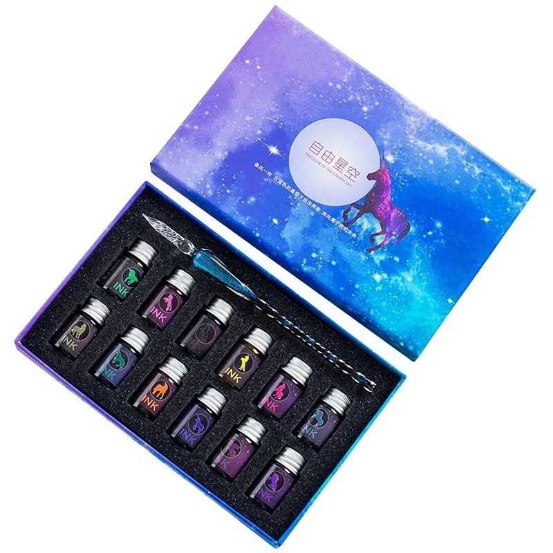 yihuale Crystal Glass Dip pen 12 Colors Ink Crystal Vintage Glass Dip Pen