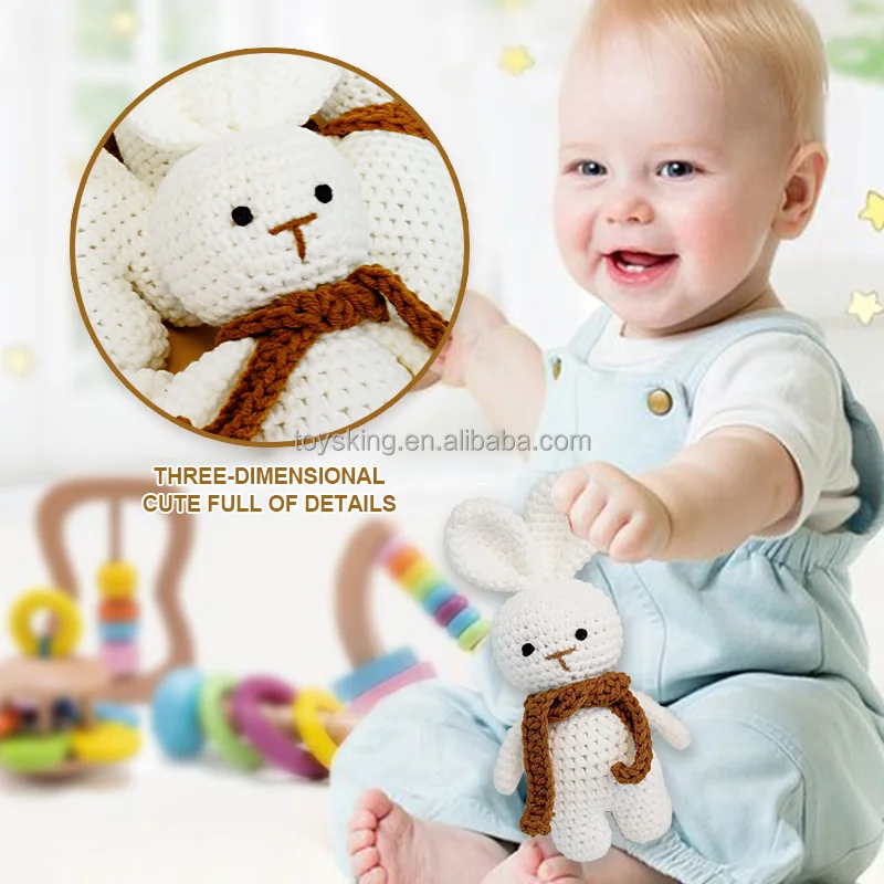 CE CPSC Amigurumi Handcrafted Cotton Stuffed Animals - Elephant, Lion & Rabbit - Soft, Safe Playthings For Toddlers