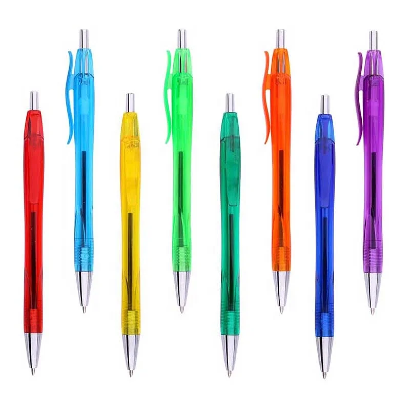 Хороший полупрозрачный цветной зажим с хромированным поршень и наконечником Шариковая ручка для офиса и школы (1600296030985)