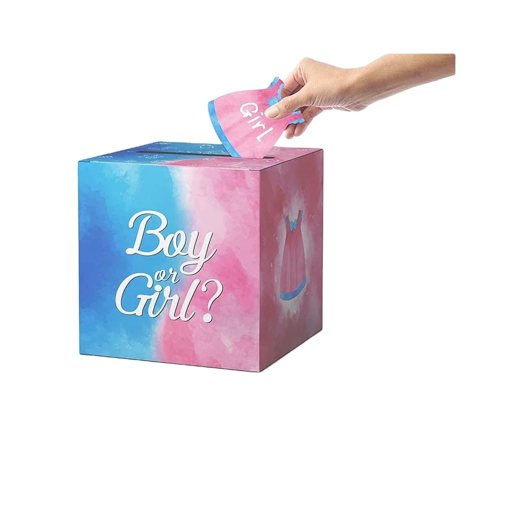 New Arrival Pink and Blue Gender Reveal Voting Box with 40 Ballot Cards Boy or Girl Baby Gender Reveal Pull Out Game Box