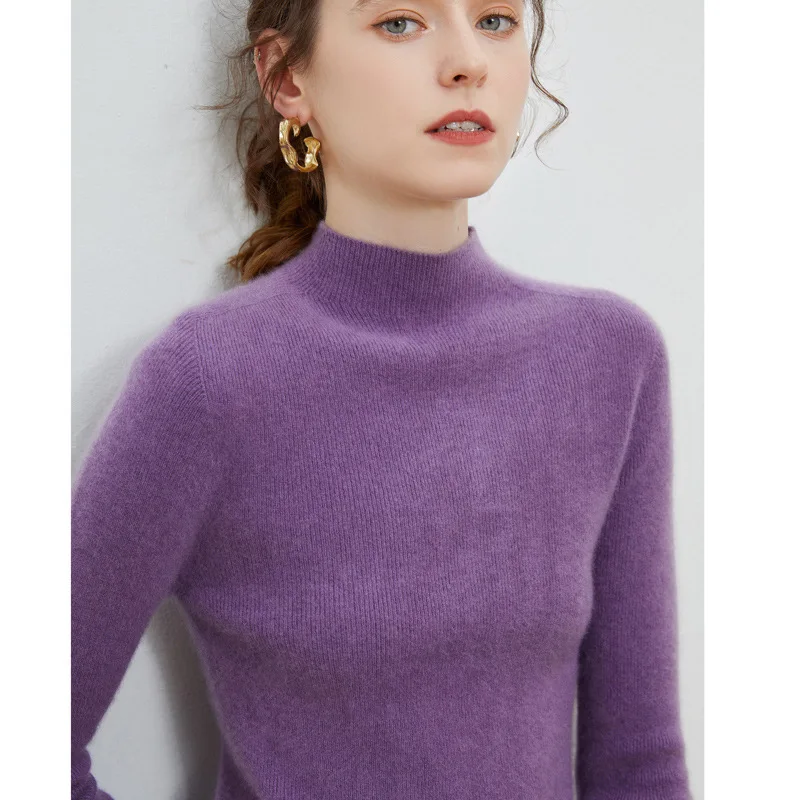 High quality 12G solid color pure woolen sweater for women