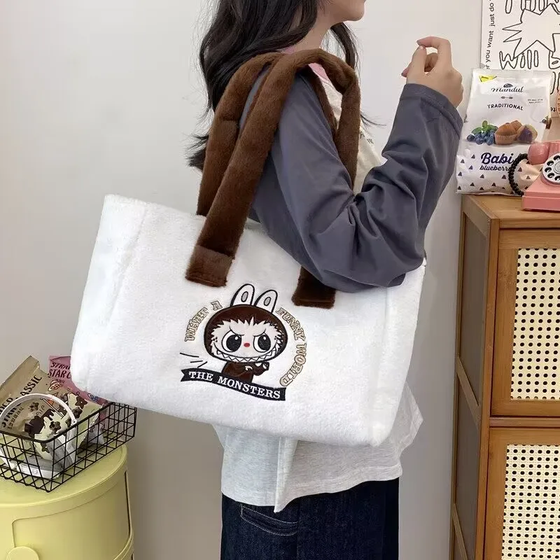 Botu 25cm New Labubu Shoulder Bag Cartoon Large Capacity Handbag Plush Toy Bag Student Crossbody Bags The Monsters Outdoor