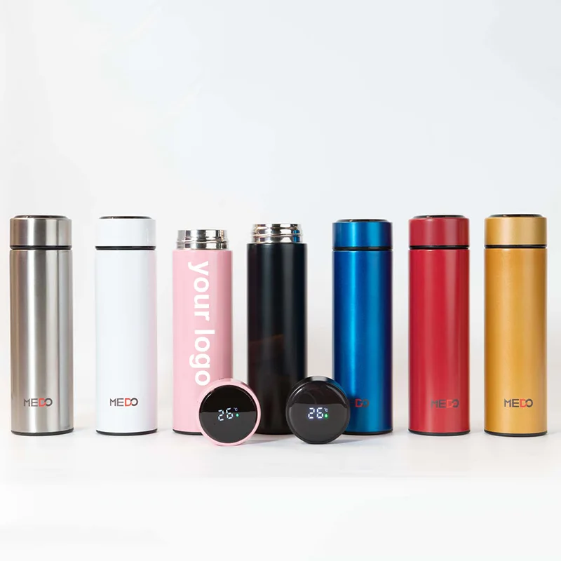 custom smart led 500ml thermos insulated Stainless steel hot drinking sports water bottle with temperature display lid