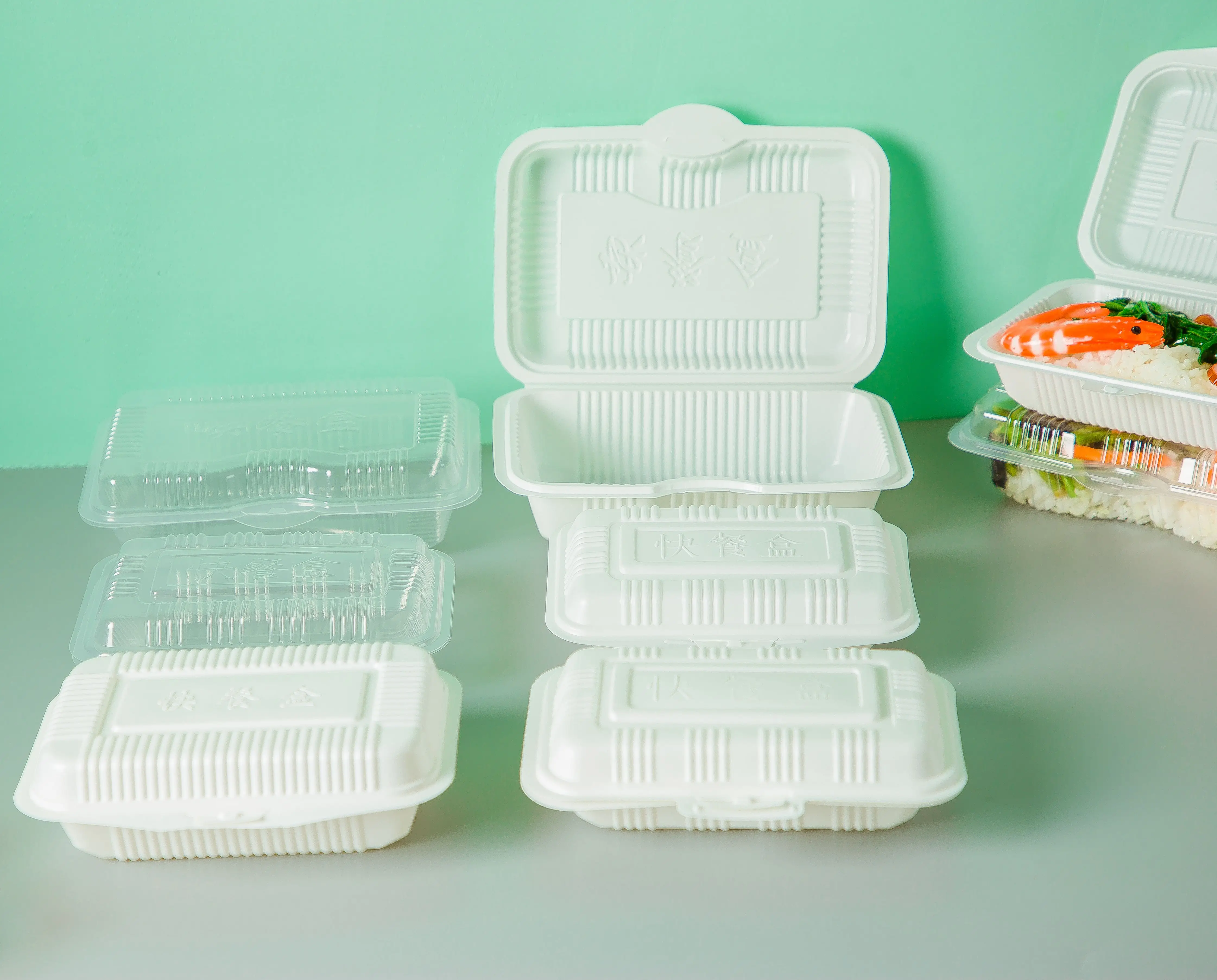 Custom Logo Mfpp Clamshell Take Away Hinged Lid Boxes To Go Lunch Container Restaurant Plastic Disposable Food Container