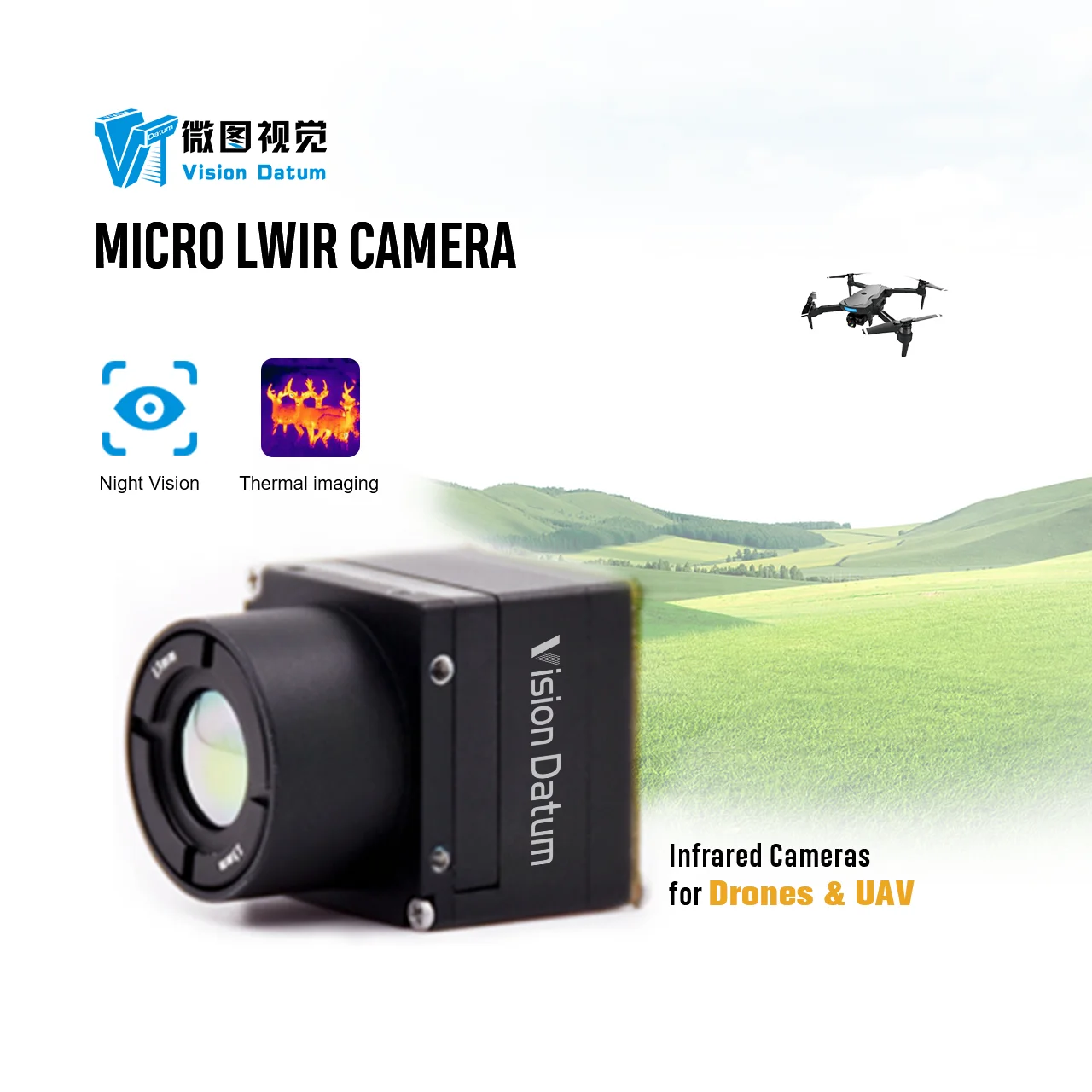 Manufacturer Sale 640*512 0.3MP 50Hz hyperspectral camera mini LWIR camera VOx detector for drone security