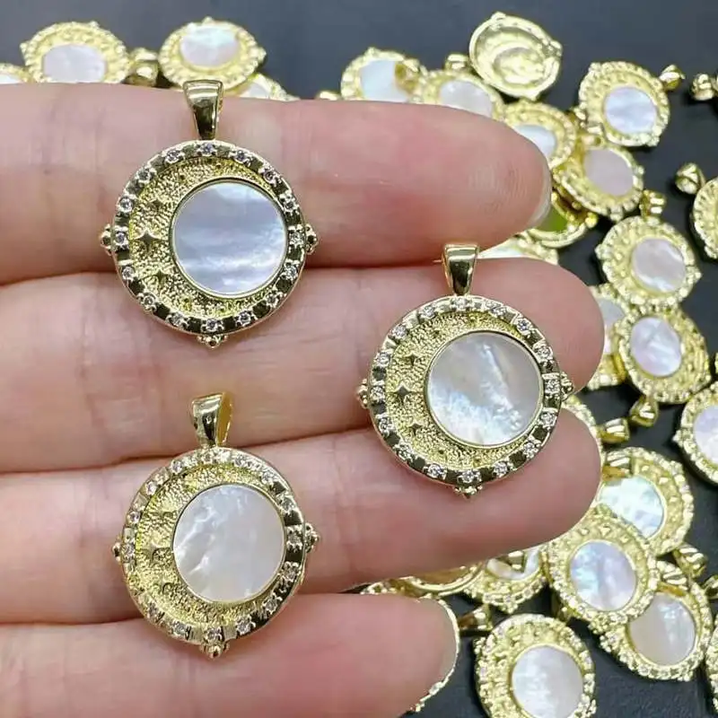 CH-HDP1613 Turkish Plated CZ Heart Shell Charm,Beauty Gold Plated Cubic Zircon Shell Pendant,Necklace Jewelry Making Accessories