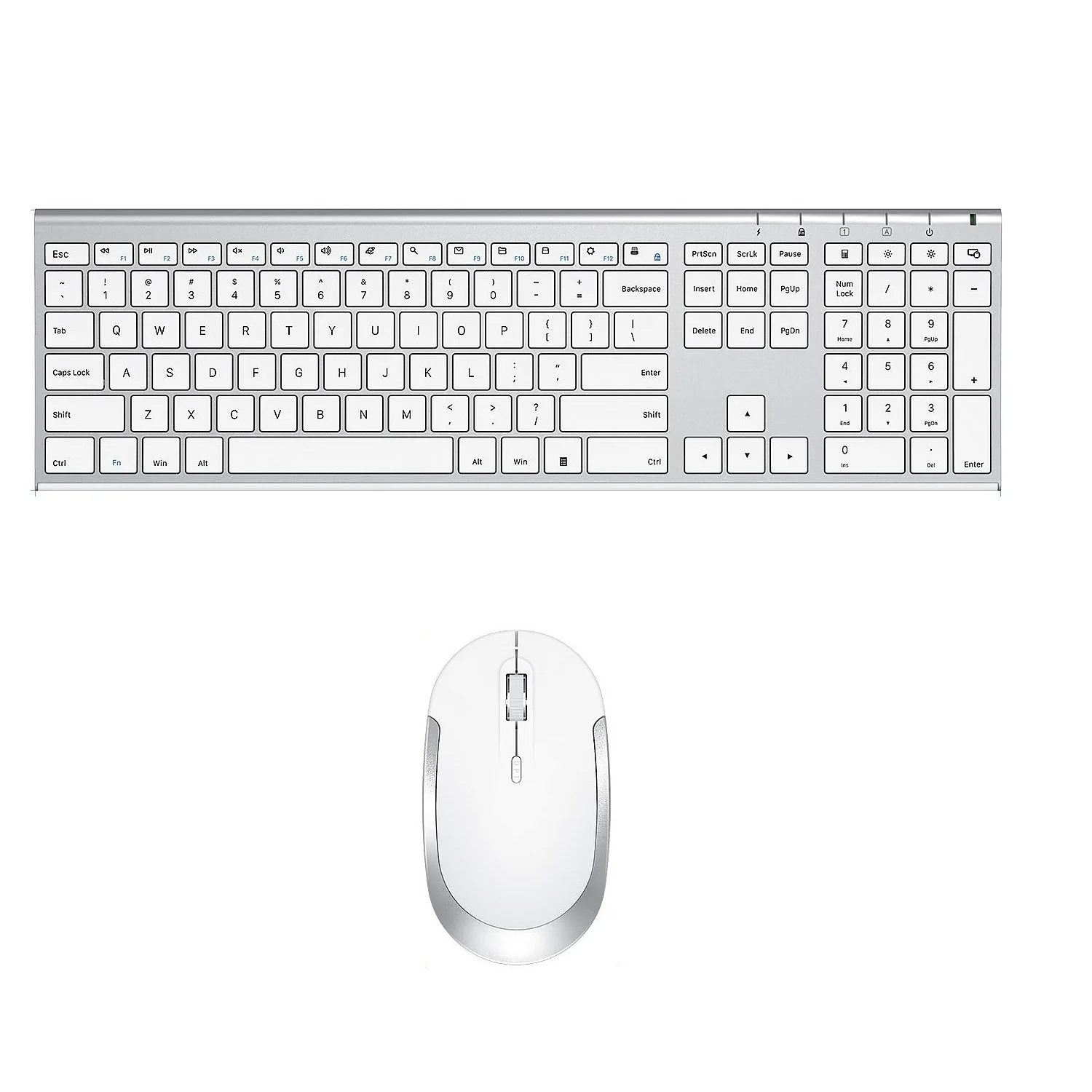 Full Size USB Keyboard Mouse Set Slim Ergonomic Rechargeable White Silver PC Laptop Computer Wireless Keyboard and Mouse Combo