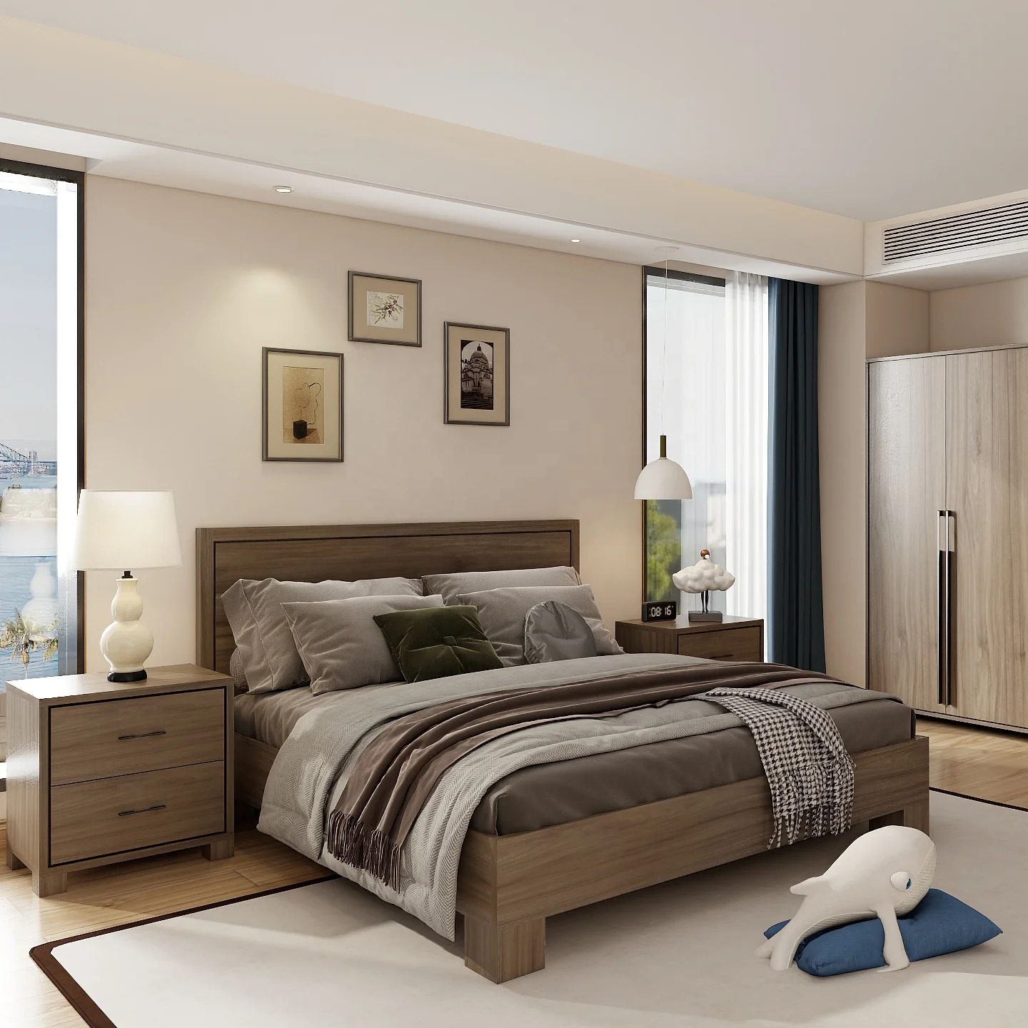 Modern 5-Star Hotel Furniture Set Durable Oak Wood with Stylish Melamine Finish Versatile for Bedroom Apartments & Schools