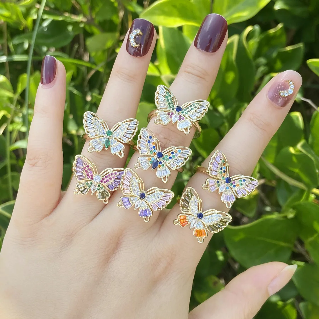Polychrome Butterfly 18Krgp Ring INS Opening Adjustable Zircon Butterfly Ring Brass