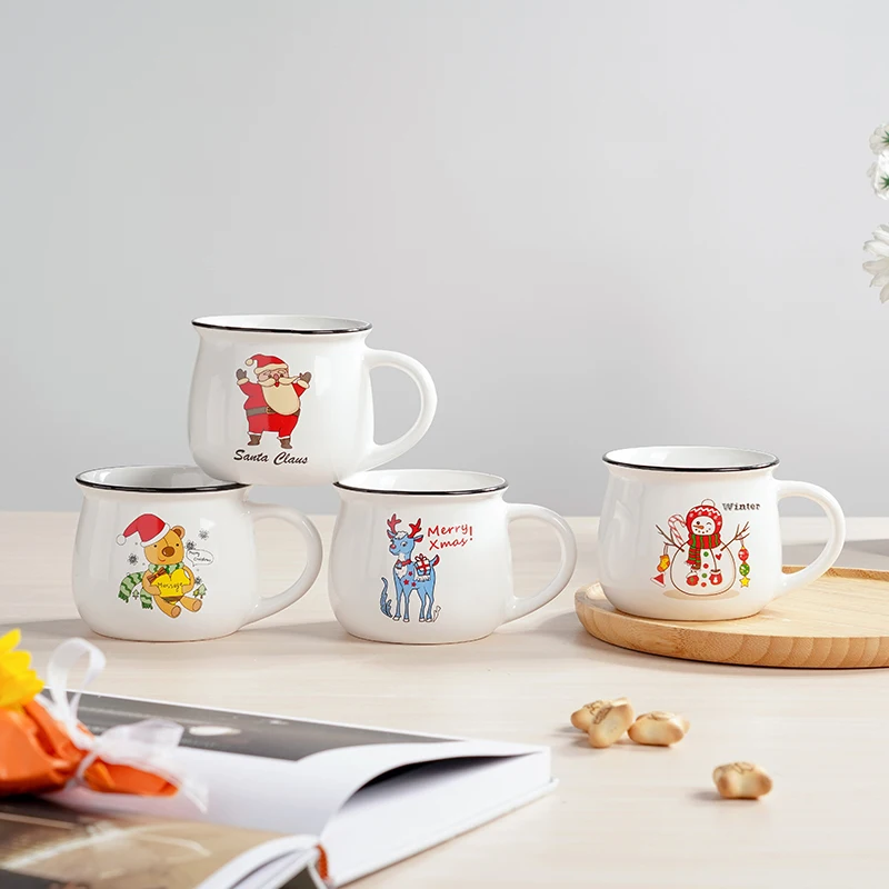 Christmas Santa Snowman Ceramic Mug Simple Polka-dot Design Ceramic Nordic Cup Ceramic Coffee Mug