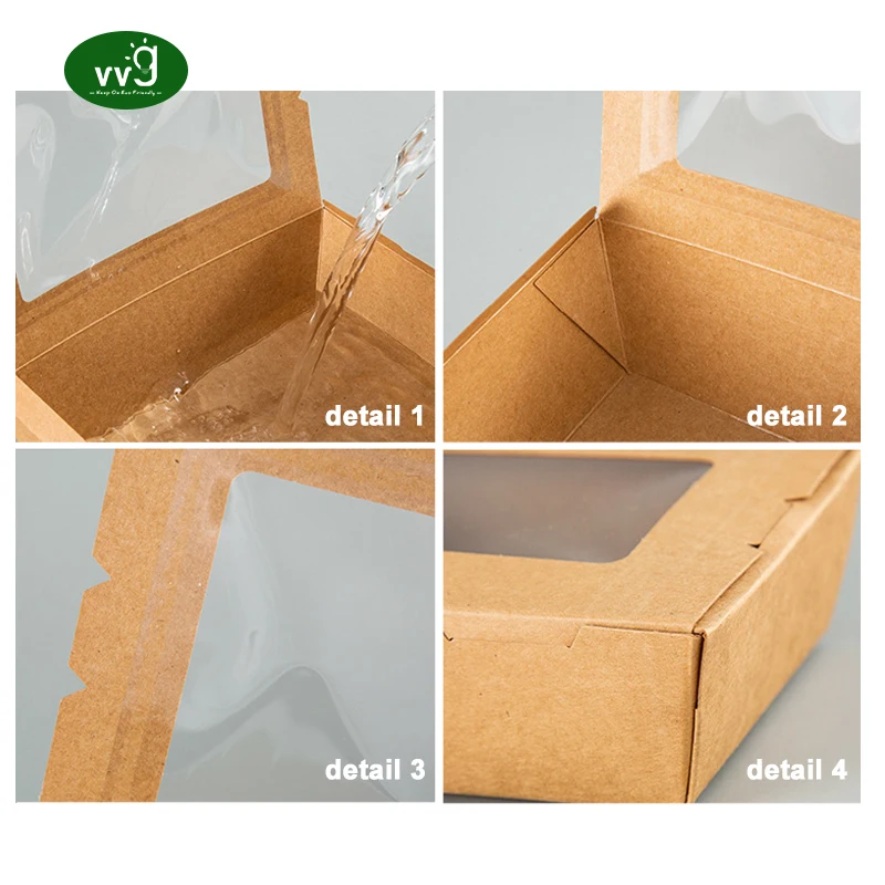 VVG custom fast food take away takeout food container with window custom biodegradable kraft paper box for food