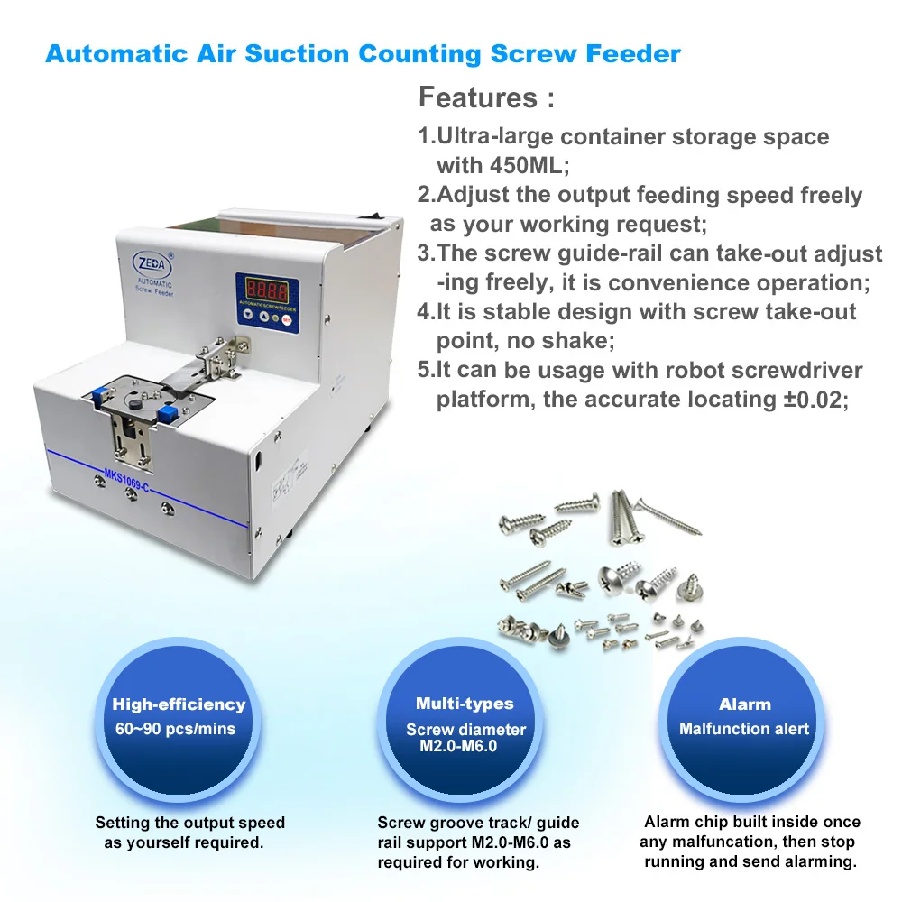 Zeda MKS1069-C supports PLC support  450ml storage screw diameter M2.0-M6.0 air suction automatic feeder screw dispenser counter