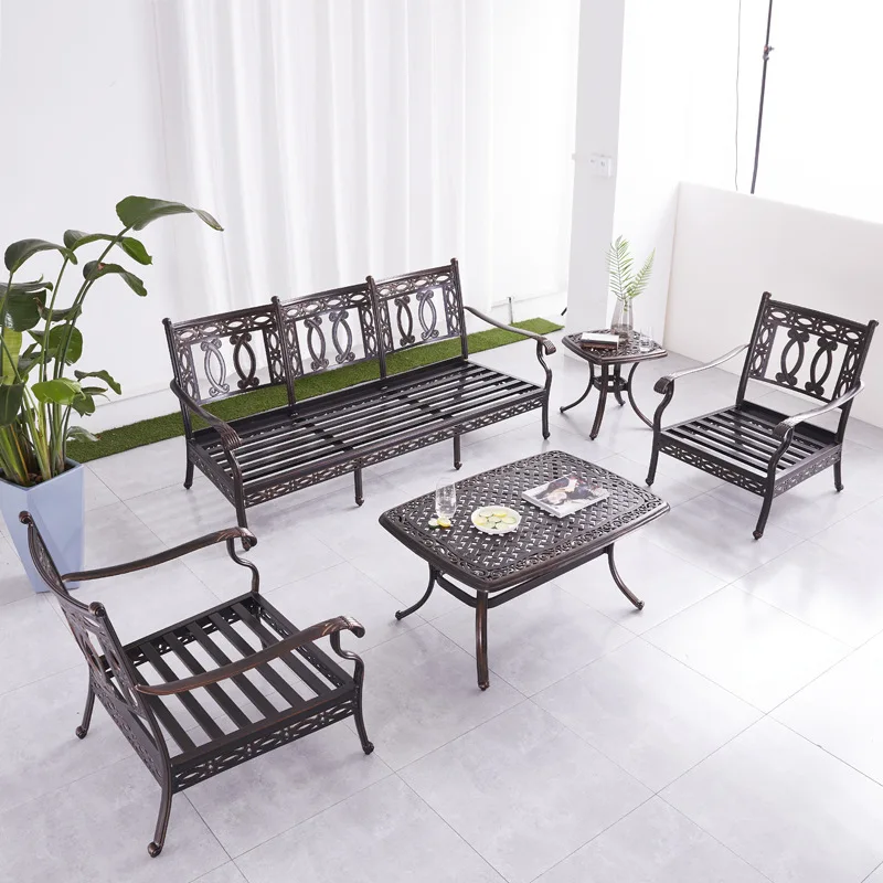 Home Office Furniture wrought iron sofa set full weather UV-resistant garden metal sofa