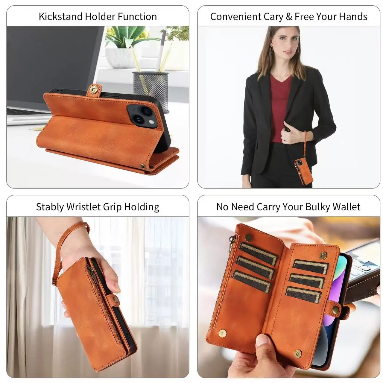 New Protective handle bag Pu leather wallet flip case for iphone 16 With card holder