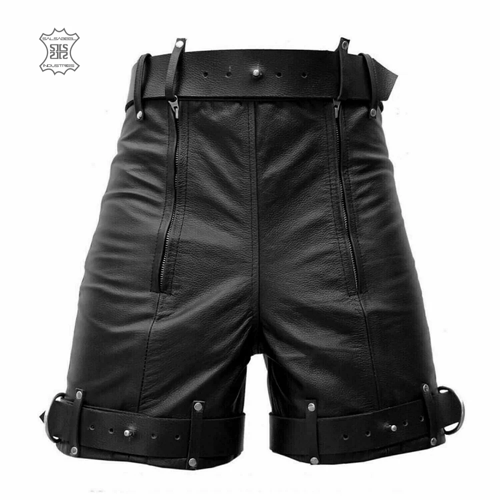 Real Leather Men Boxer Shorts Sexy Wet look Push Up Effect with Front Club wear bag