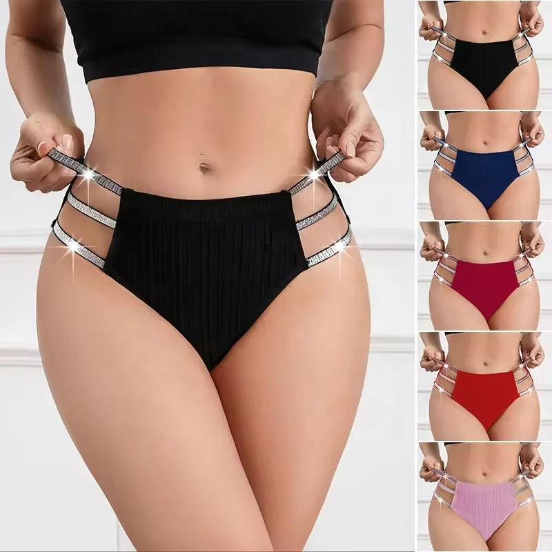Women Plus Size Rhinestone Belt Solid Briefs Panties New Fashion Hot Young Fat Girl Lady Femme Hot Panty Cheeky