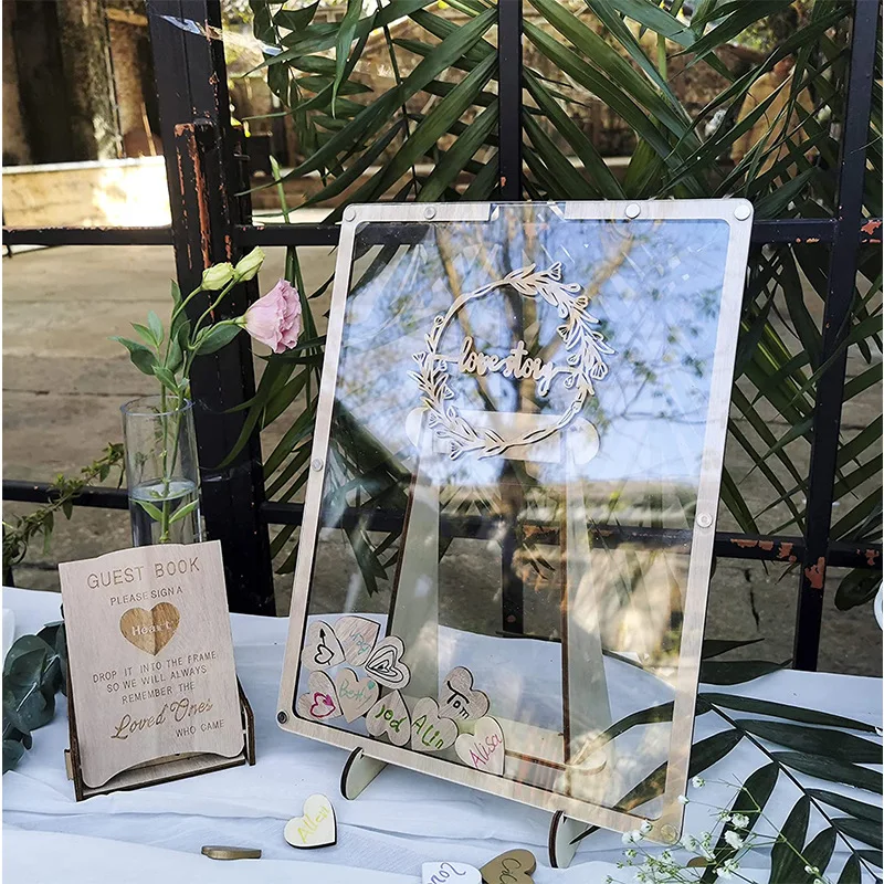 Amazon Popular Gift Wedding Supplies Acrylic Wedding Guest Book Heart Shape with Stand