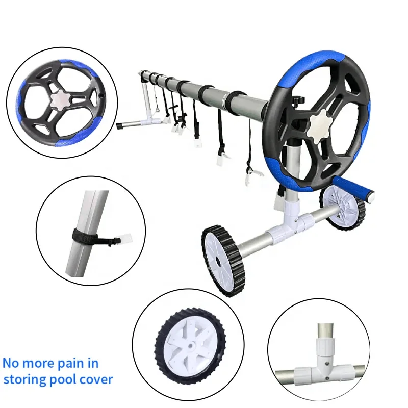 Popular Style Swimming Pool Cover Reel with Aluminium Stands for In-ground Swimming Pool