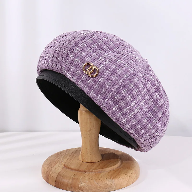 Newest Famous Hats Catalog Classic Designer Beret Luxury Elegant Grid Double C Hat Autumn Women Fashion Warm Octagonal Hat