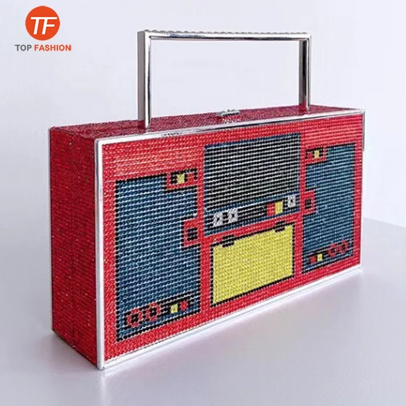 Factory Wholesale 2022 Boombox Clutch Crystal Rhinestone Clutch Purse Party Radio Evening Bag Diamante Handbag