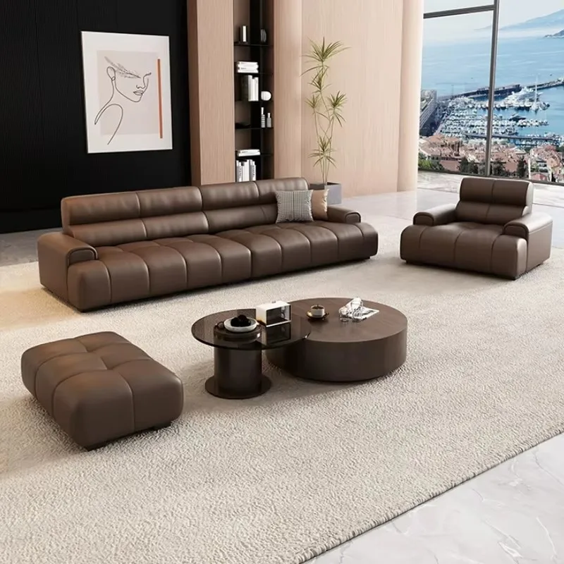 Sofa Set Luxury Home Furniture Italian Leather Brown Fabric 3 Seater Sofas