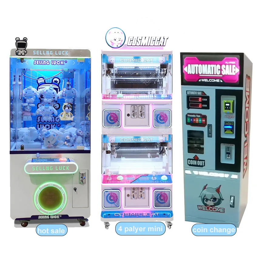 Coin Operated Arcade Doll Machine for Bubble Tea Shop Claw Crane Grabber Prize Out Gift Game Mini Toy Catcher Vending Machine