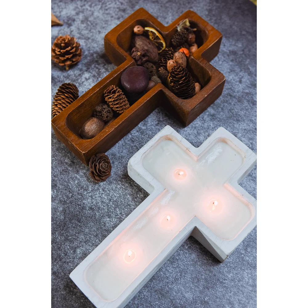 Cross Shape Wood Dough Bowl Candles  100% All-Natural Soy Wax & Essential Oil Infused Safe