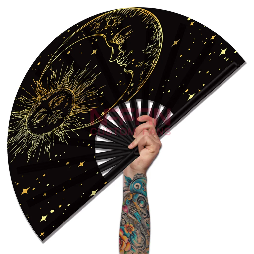 Rave Clack Hand Fans Bamboo UV Reactive Custom Print for Music Festivals and Dance Parties