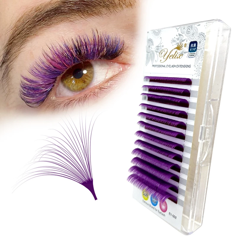 Yelix Volume Real Mink White Colorful Micro Swab Color Lash Wine Auto Fan Eyelash Extension