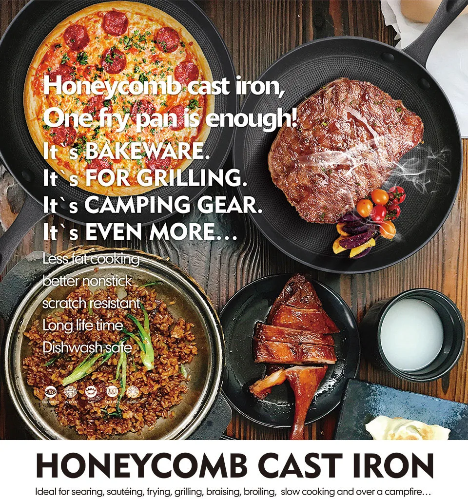 honey comb cast iron pan  light weight cast iron pan