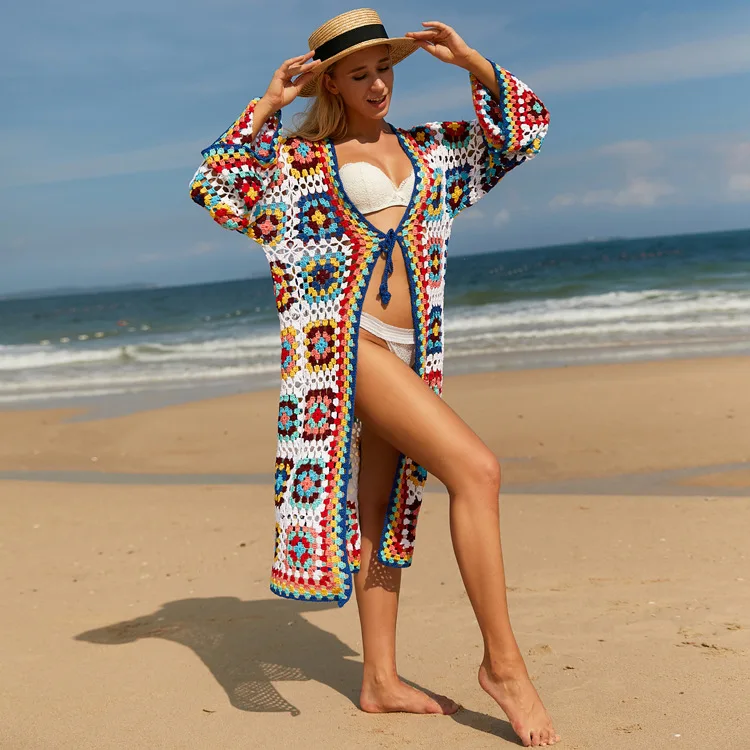 Handmade Crochet Granny Square Cardigan Ladies Crochet Coat Crochet Jacket Summer Winter Ladies Crochet Sweaters