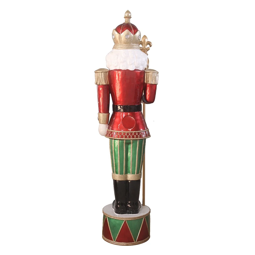 Wholesale red and green Led light up large size outdoor decor resin nutcracker soldier statue with Scepter