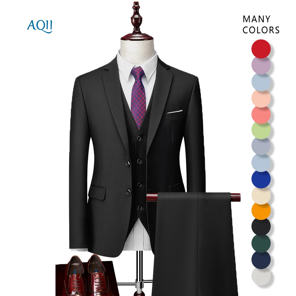 AIQI men high quality button fly black coat pant two buttons men suit men 3 piece suit groom suit for wedding