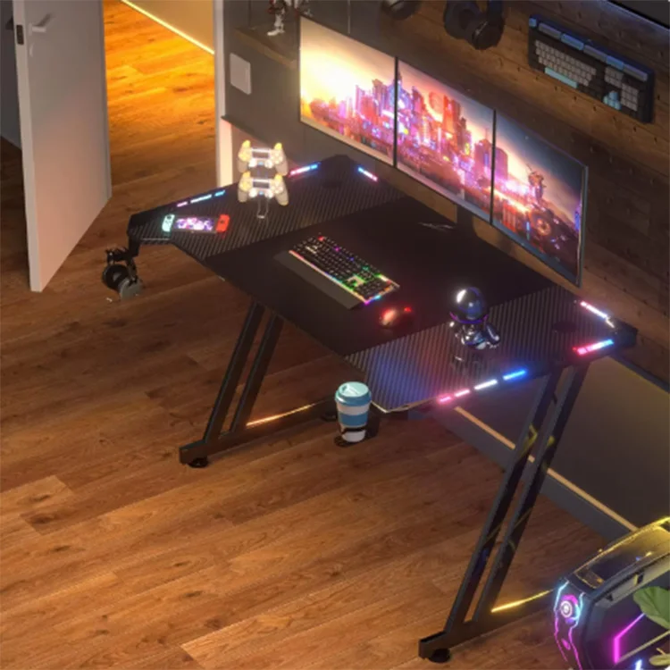 Игровой стол со светодиодной подсветкой, игровой стол из углеродного волокна, большой компьютерный стол, эргономичные столы для домашнего офиса в форме Z