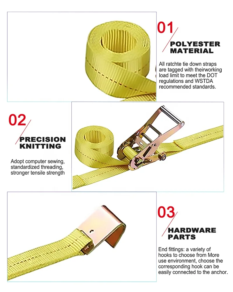 Heavy Duty Polyester 2 inch 10000lbs Ratchet Tie Down Strap Cargo Lashing Belt Strap With Flat Hook ratchet tie downs