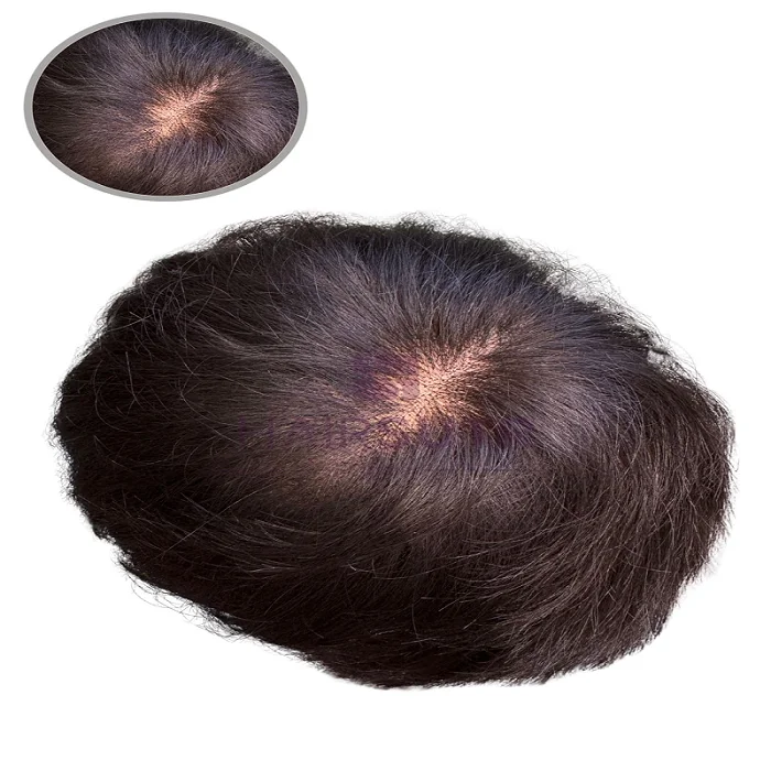 High Density Virgin Human Hair Lace Base Wig for Men Raw and Indian Hair Wave Style with PU Around Foureye Bundle